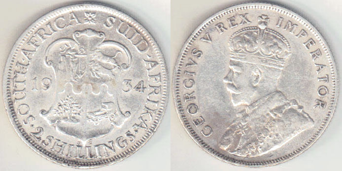 1934 South Africa silver 2 Shillings/Florin A002516